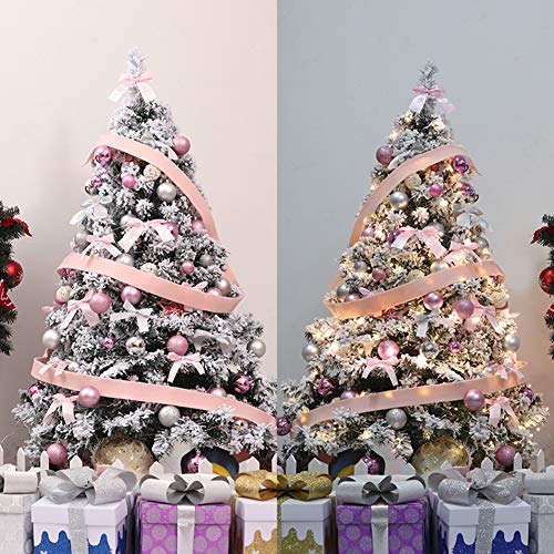 Dulplay Flocked Artificial Christmas Tree, With Lights Flocked Snow Tree Spruce Hinged Optical Fiber Tree Solid Metal Legs For、Hotel Window Decoration-Green 6Ft(180Cm) #TOP1