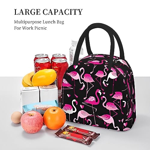 Flamingo Insulated Lunch Bags Women, Pink Flamingo Animal Lunch Box For Men Boy Girl Portable Reusable Thermal Cooler Lunch Tote Bag For School Office Outdoor Picnic With Front Pocket #TOP4