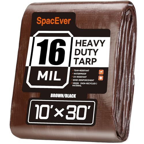 10x30 Heavy Duty Tarp 16 Mil Tarps Waterproof Multipurpose Protective Cover UV Resistant Rip & Tear Resistant with Grommets Reversible for Home Boats Cars Camping