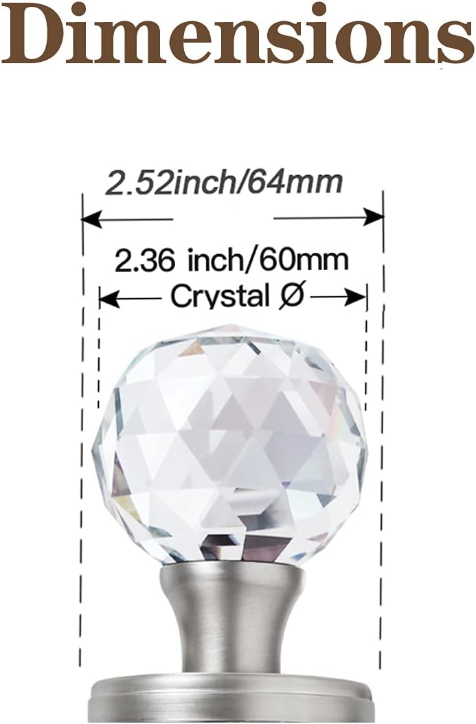 4 Pack Crystal Glass Dummy Door Knobs, Clear Diamond Single Side Dummy Door Knob Set, Satin Nickel