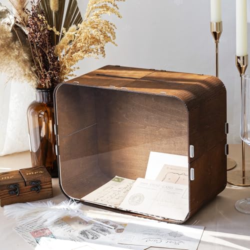 Image of OurWarm Wooden Wedding Card Box for Reception, Rustic Gift Card Boxes for Wedding with Acrylic Window, Large Wood Envelope Money Card Box for Party Graduation Birthday Baby Shower Decorations