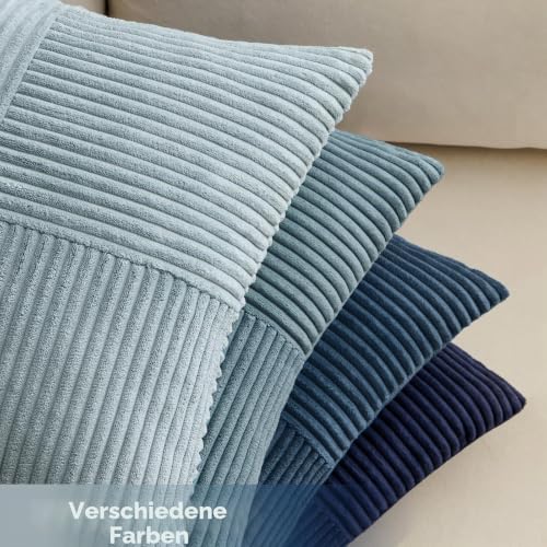 EMEMA Kissenbezug Kordsamt Patchwork Kissenhülle 50x50 Dunkelblaue Serie – Ansicht 5