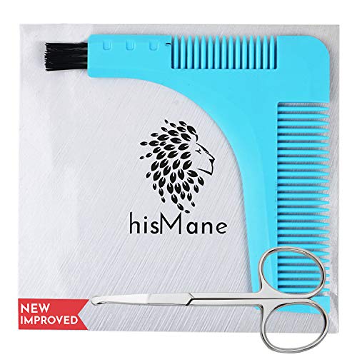 Image of Beard and Mustache Shaping and Styling Template Tool & Comb with Scissors. Beard Shaper for the Designer Beard