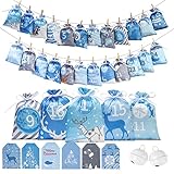 Calendrier de l'Avent 2022 à remplir - Grand format (13 x 19 cm) - 24 sacs en tissu - Calendrier de Noël 2022 à remplir soi-même - Sac en tissu bleu et gris - Pour enfants jeunes hommes