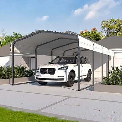 MUPATER 12 x 20 FT Heavy Duty Metal Carport,Garage Car Shelter Shade for Outdoor with Heavier Metal Frame, Carport Canopy with Metal Roof and Bolts for Car, and Boats, Cream White