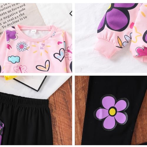 Image of Toddler Girl Clothes Floral Printed Sweatshirt Pants 2Pcs Fall Outfits for Little Girls Clothing Set Size 3-7 Years
