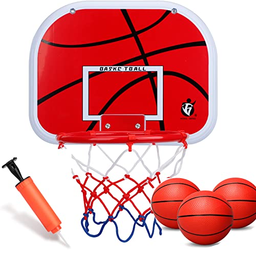 Mini Indoor Basketball Hoop Set for Kids Small Basketball Backboard Hoop for Door with 3 Small Replacement Basketball Party Score Game Accessories -Basketball Toy Gifts for Kids Boys Teens (With Pump)