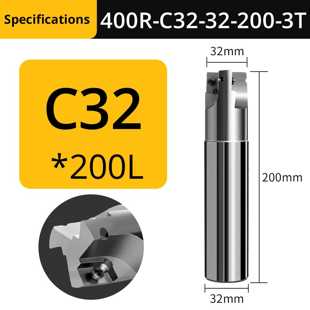 1PC BAP300R BAP400R Tornio a Spalla ad Angolo retto Fresa indicizzabile 1135 Inserto in Metallo Duro Fresa C10 C12 C20 C25 Utensili CNC(400R C32-32-200-3T)