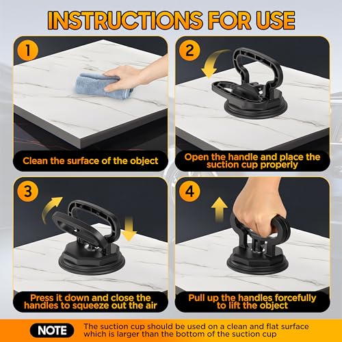 Image of Amooca Glass Suction Cup Lifter Heavy Duty Tile Marble Suction Cup Vacuum Lifter with Handle for Granite Lifting & Window Replacement 100 lbs Load Capacity (2 Pack Black Large)