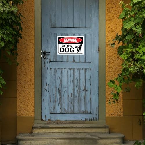 Image of CVANU Beware of THE DOG Warning Safety Self-Adhesive Waterproof PVC Vinyl Sign Sticker Size (11.7inchX8.3inch) Pack of 20