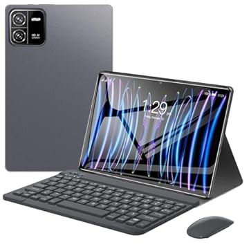 3 em 1 Tablet, 10.1 Polegada,com Capa/Teclado/Mouse, 1920×1200 Tela,Octa-Core,12GB RAM+512GB ROM,Câmera de 16MP + 32MP,Android 13,WiFi 2.4/5G,Bluetooth,GPS,Bateria de 8000mAh,Versão WiFi (Cinza)