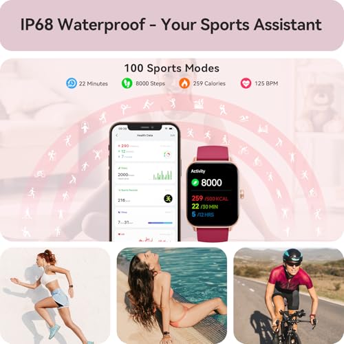 Image of Gydom Smart Watch for Women Android & iPhone, Alexa Built-in, 1.8 inch Smartwatch with Heart Rate /SpO2 /Sleep Monitor, IP68 Waterproof Activity Fitness Tracker, 101+ Sports Mode, Red