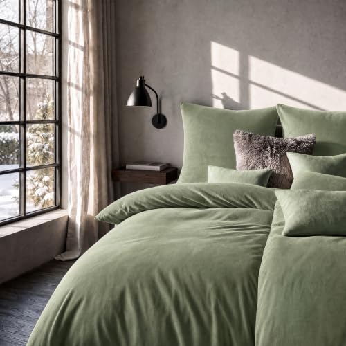 Soifox Winter Flanell Bettwäsche 135x200 4-teilig Salbeigrün 100% Polyester – Ansicht 2