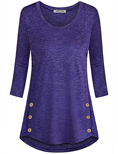 SeSe Code Plus Size Clothing for Women,Blouses 3/4 Sleeve Tops for Teenagers Slim T-Shirt Daily Wear Going Out Oversized Party Pub Bar A-line Hem Grape XX-Large