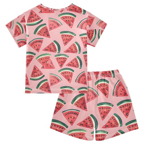 ALAZA Cartoon Watermelon Slices Pajamas Set Short Sleeve Cotton Sleepwear Summer Pjs 2 Piece 5-14Y2