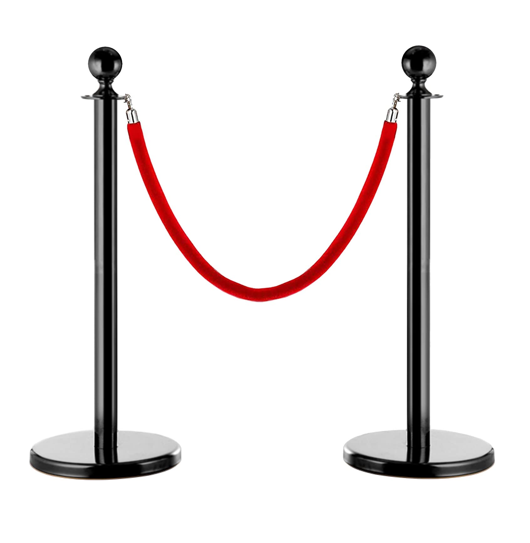 WOTZOV Stanchion Queue Barrier Rope Grand Opening Velvet Stanchion Rope For Theater/Red Carpet, No Rust Black Crowd Control Stanchions, Ceremony Museums Stantions Queu,Black Rop,Red Rope