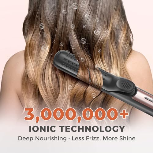 TANSHINE 360° Airflow 2-in-1 Curling Wand & Flat Iron for All Hair Types, Travel-Friendly with Adjustable Temperature and Cooling Vents