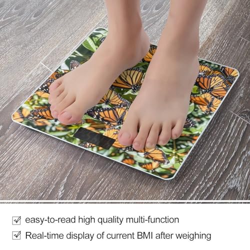 Báscula digital de vidrio templado para baño, diseño mariposas naranjas miniatura 4