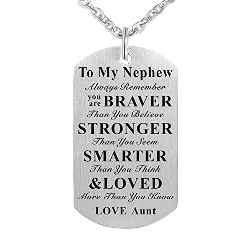 Kisseason to My Niece Nephew Birthday Gift Jewelry Dog Tag Keychain Pendant Necklace from Aunt Uncle