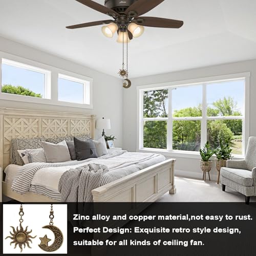 Image of 2pcs Sun and moon pull chain extension for ceiling fans and lights, with Ball Chain Connector (Bronze)