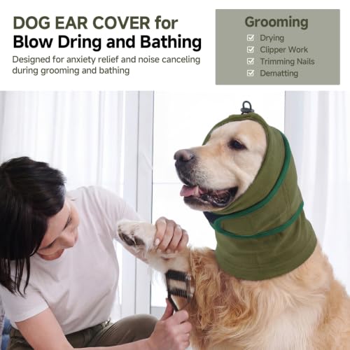 Image of Nanaki Dog Ear Muffs for Fireworks & Thunderstorm, Dog Ear Covers for Bath | Soft, Grooming, Head Wrap For Ear Hematoma for Vet Visit, Adjustable Quiet Ears for Dogs Noise Protection for Vacuum, Green L