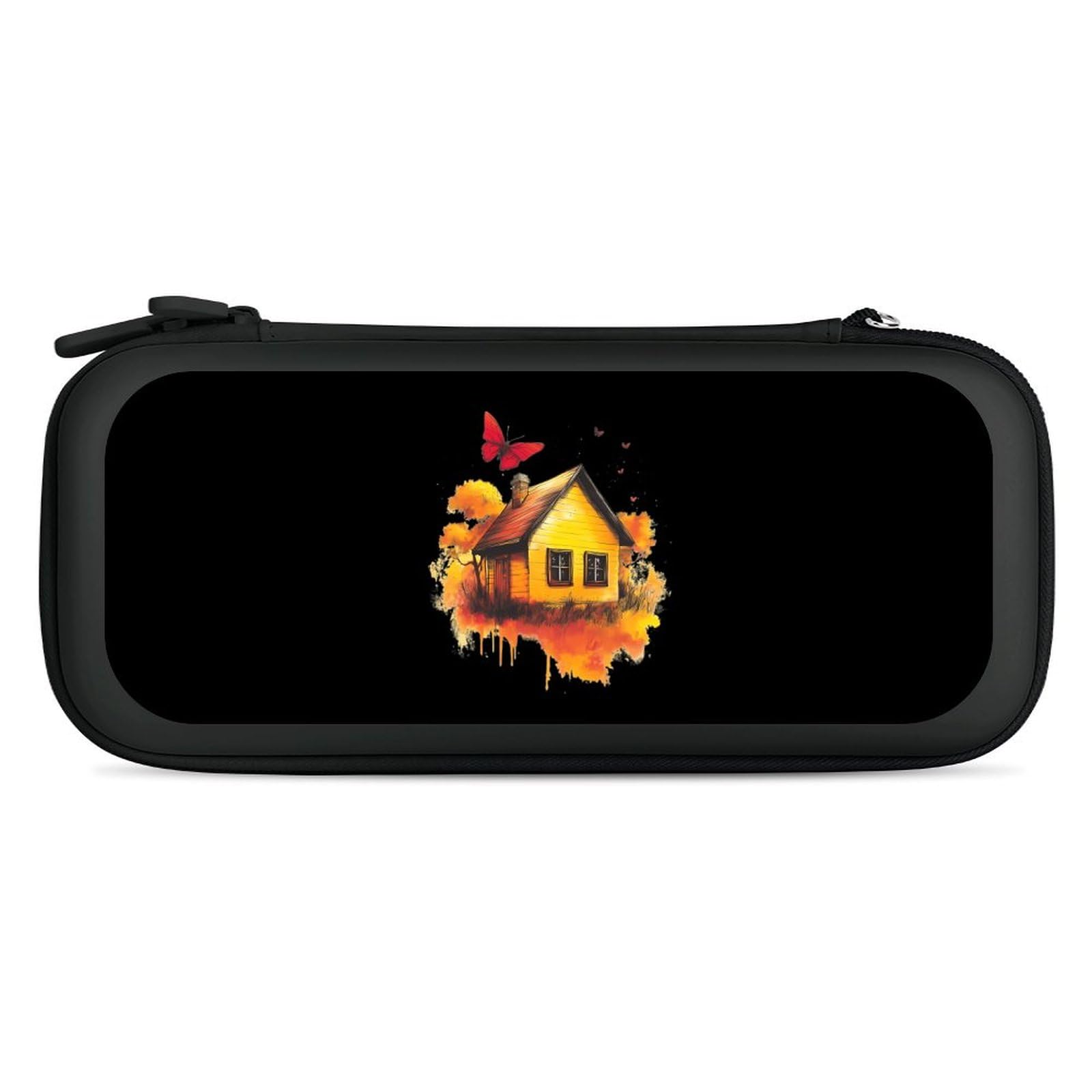 Wood House Butterfly Compatible with Switch Carrying Case Hard Travel Game Bag Pouch with 15 Games Accessories Black-style