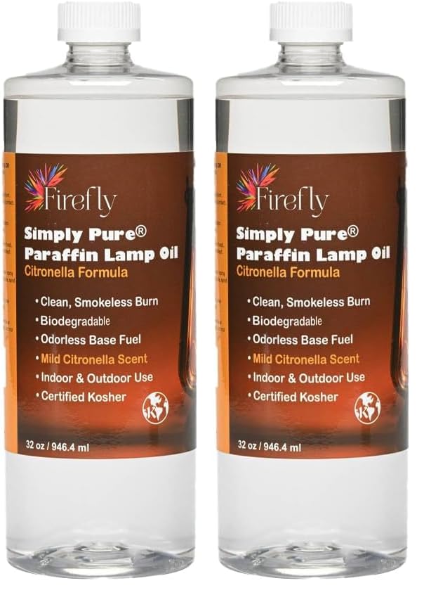 Image of Firefly Fuel Premium Liquid Paraffin Lamp Oil for Indoor Use 32 oz - Indoor Smokeless Odorless Paraffin Oil Fuel for Lamps, Lantern, Candle, Citronella, Kosher (Pack of 2)