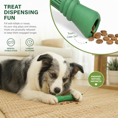 Image of Green Sheep Enrichment Dog Bone for Medium to Large Dogs, Natural Rubber Treat Dispensing Chew Toy with Textured Surface for Mental Stimulation & Dental Support, Interactive Dog Toys