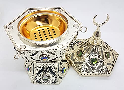 Turíbulo Sacro Defumador Divino Metal Dourado com Pedras pta