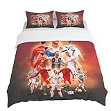 XJSFDLSL Fußball Star Bettwäsche Set 135x200 cm, 3 Teilig Fußball Star Bettbezüge mit 2 Kissenbezügen 80x80 cm. Garnitur aus weicher Mikrofaser mit Reißverschluss