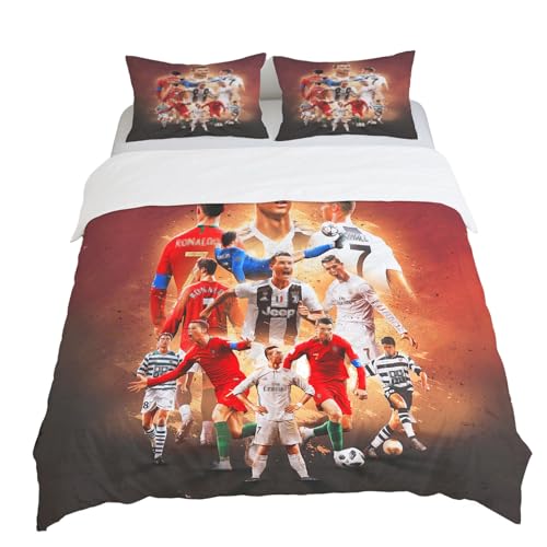 XJSFDLSL Fußball Star Bettwäsche Set 135x200 cm, 3 Teilig Fußball Star Bettbezüge mit 2 Kissenbezügen 80x80 cm. Garnitur aus weicher Mikrofaser mit Reißverschluss