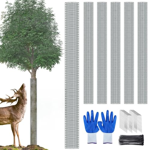 48 Metal Tree Trunk Protector - 6 Pack Mesh Tree Guards Tree Protectors with Zip Ties Stakes Gloves Expandable Tree Trunk Protector Guard Tree Protectors from Deer Animals Mower Trimmers