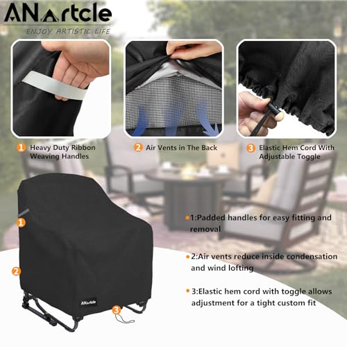Image of ANartcle Rocking Chair Covers for GCI Outdoor 37072 Chair,Freestyle Rocker Cover,Waterproof Heavy Duty Outdoor Camping Chair Covers, (26 W x 27 D x 34 H inches)Black.