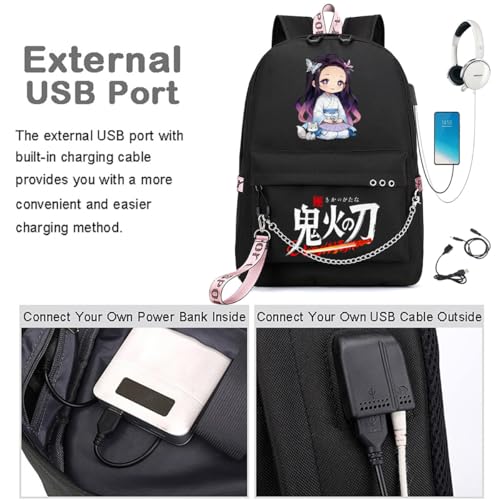 Image of ZJYJING Anime Backpack for School Laptop Backpack with USB Port, Casual Travel Casual Daypack for Teens Girls (Black-T)