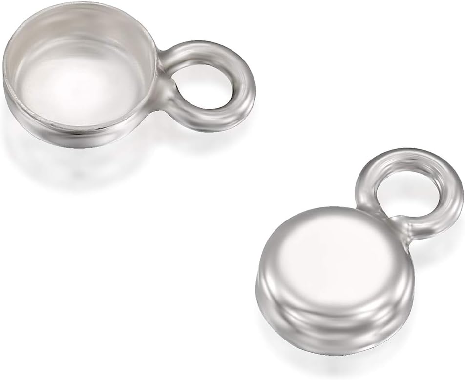 925 Sterling Silver Bezel Cups - 6 Pcs, 4mm Round Silver Bezels with 1 Loop - DIY Jewelry Supplies - Coin Bezels - Bezels and Cabochons for Jewelry Making - Pendants, Bracelets, and Earrings