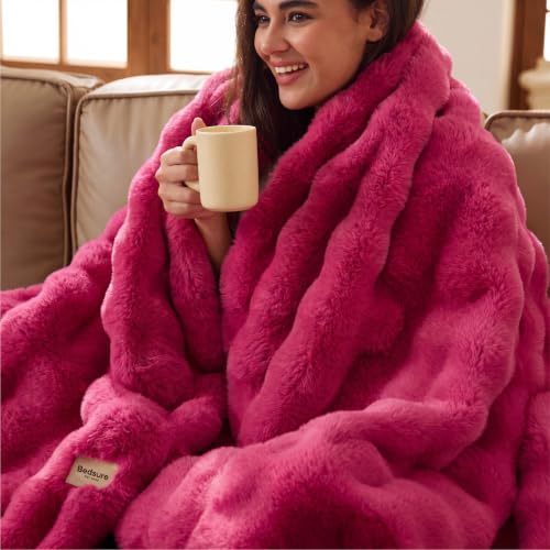Image of Bedsure Fluffy Bubble Faux Fur Throw Blanket, 50 inchx60 inch, Hot Pink