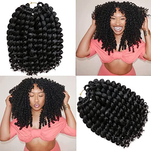 Jamaican Bounce Crochet Hair 4Packs 12Inch 22Roots Wand Curl For Black Women(12 Inch (Pack of 4) #1B)