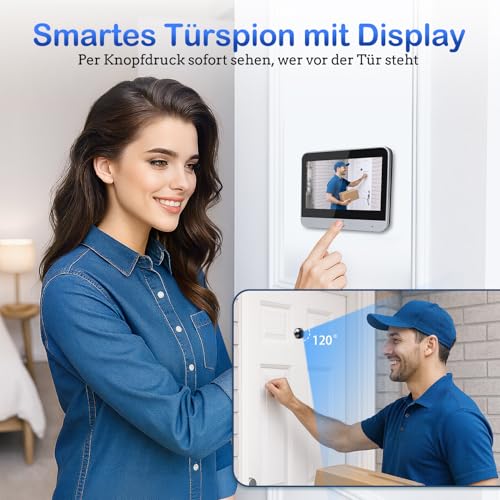 YBLNTEK WLAN Türspion Überwachungs-Kamera mit 4,3 Zoll Farbbildschirm, Türspion Kamera mit 120° Weitwinkel und PIR-Sensor, 5000mAh Akku, Zwei-Wege-Videoanruf und Live-Ansicht verfügbar, 2,4 GHz