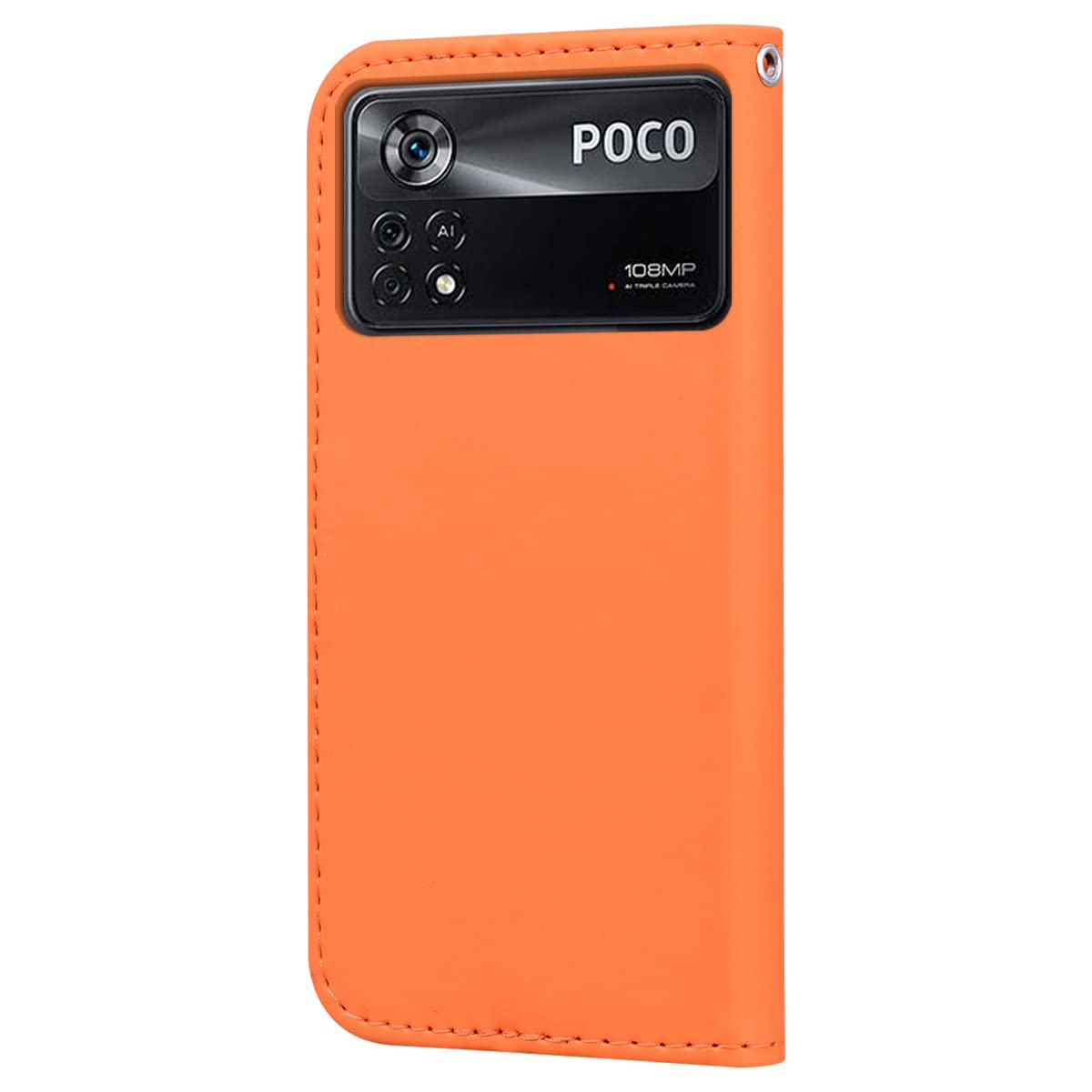 ONETHEFUL Custodia per Xiaomi Poco X4 PRO 5G Cover Portafoglio Protettiva Libro Case Flip Covers per Xiaomi Poco X4 PRO 5G Phone Magnetica Custodie in Finta Pelle con Stand Arancia