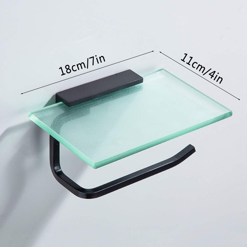 Floating Shelves Glass Mobile Phone Shelf,Space Aluminum Toilet Roll Holder,Convenient and l,for Bathroom Shower Room (Color : Silver, Size : Style 2) (Black Style 1)