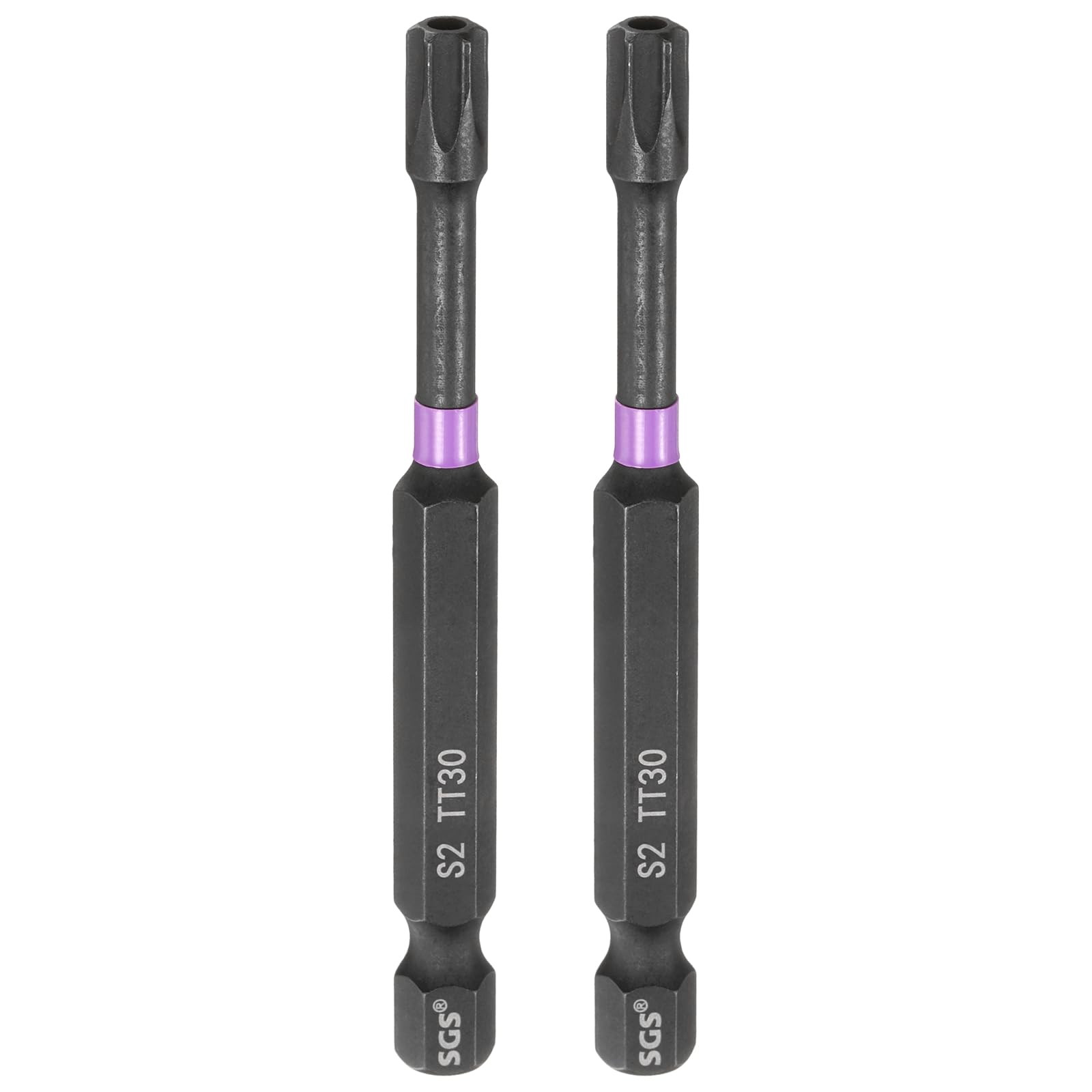 HARFINGTON 2pcs TT30 Torx Head Impact Screwdriver Bits 1/4" Hex Shank 3" (75mm) Long Magnetic Tamper Proof 6 Point Star Screw Driver Drill Bits Phosphate S2 Steel Power Tools with Hole