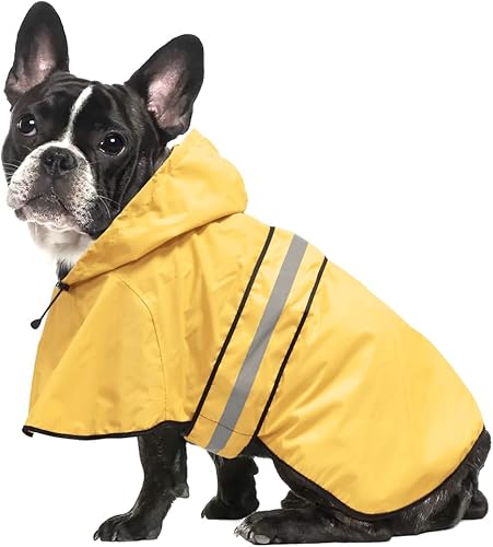 Miniatura 5 de Impermeable reflectante para perros, impermeable ajustable para perros, poncho ligero con capucha para perros pequeños a X grandes (amarillo,