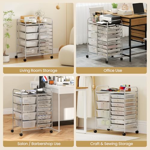 Image of LDAILY 12 Drawer Rolling Storage Cart, Rolling Cart with Drawers for Classroom, Art Supply Craft Organizer on Wheel with Metal Frame & Handles for Home Office School (Clear, 12 Drawer Left-Right)