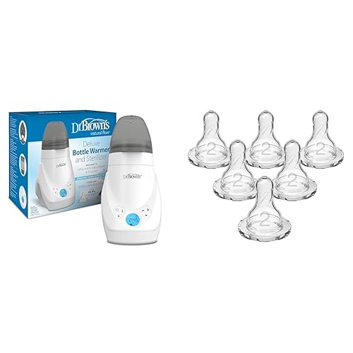 Dr. Brown's Paquete de calentador de biberones y esterilizador de lujo con boquilla de silicona estrecha Dr. Brown's de nivel de flujo natural 2, 6