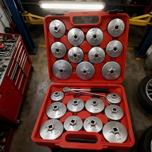 Juego 23 Llaves Copa Filtro Aceite Aluminio Cromado | Kit extracción profesional, herramienta mantenimiento automóvil, juego 23 piezas aluminio, llaves copa resistentes corro