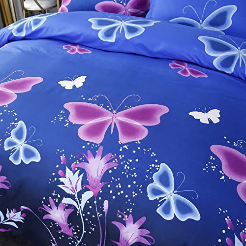 Mengersi Butterflies Duvet Cover Set Twin Bedding Sets Reversible Bedding Collections Cover,Bedroom Decor ( Blue Butterfly) #TOP2