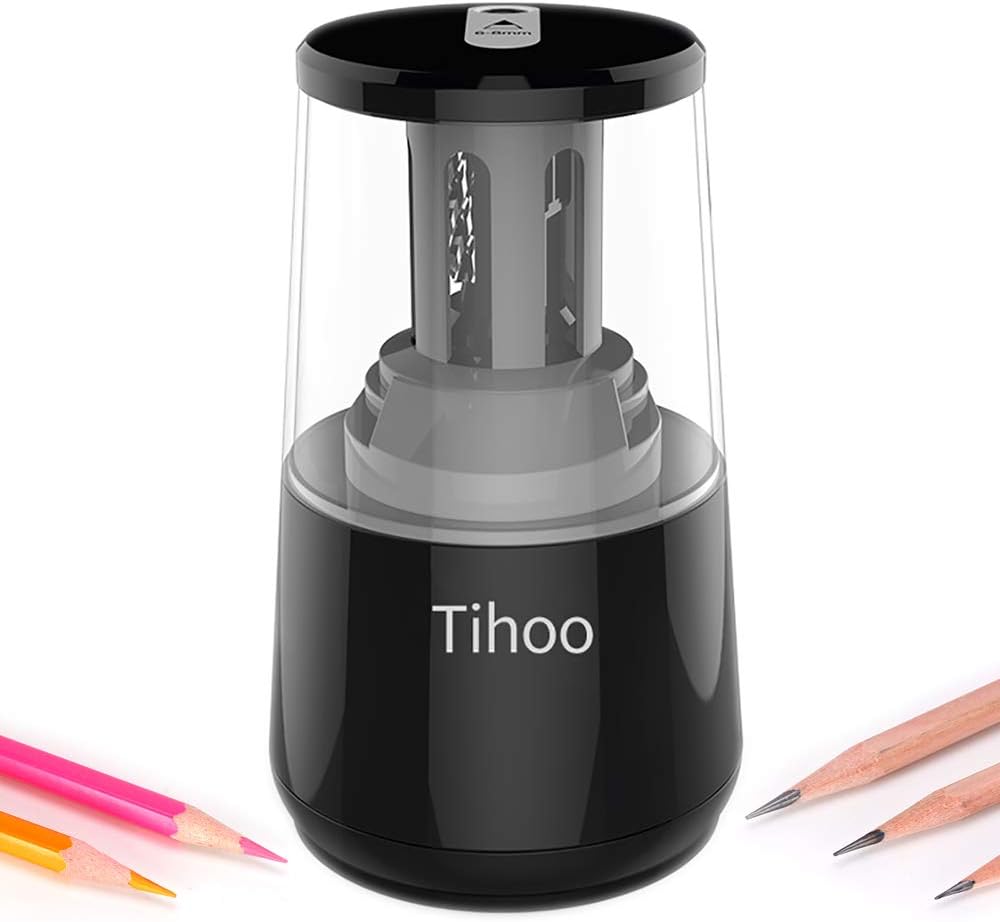 Tihoo Electric Pencil Sharpener,Helical Blade Pencil Sharpener Operated by USB & Battery,Pencil Sharpener with Auto Stop for 6-8mm No.2/Colored Pencils,Office Home Classroom Use (Black)