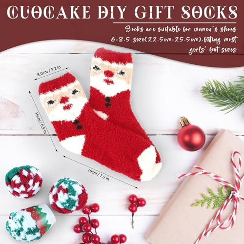 Image of YLOLUL 6 Pairs Fuzzy Socks for Women Christmas Cupcake Socks DIY Gift Socks Thick Cozy Bed Socks Warm Winter Slipper Socks Soft Fluffy Socks with Boxes Home Indoor Sleeping Christmas Holiday
