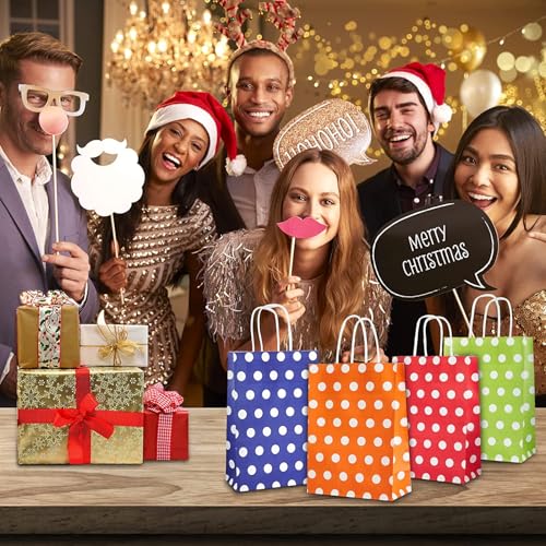 Image of Gitanjali Paper Curves Gift Bags- 10pcs 8x4x10 inch Polka Dots Small Paper Bags with Handles, Party Favor Candy Goodie Treat Bags, Paper Carry Bags for Return Gifts (Medium-Polka Dots, Pack of 10)