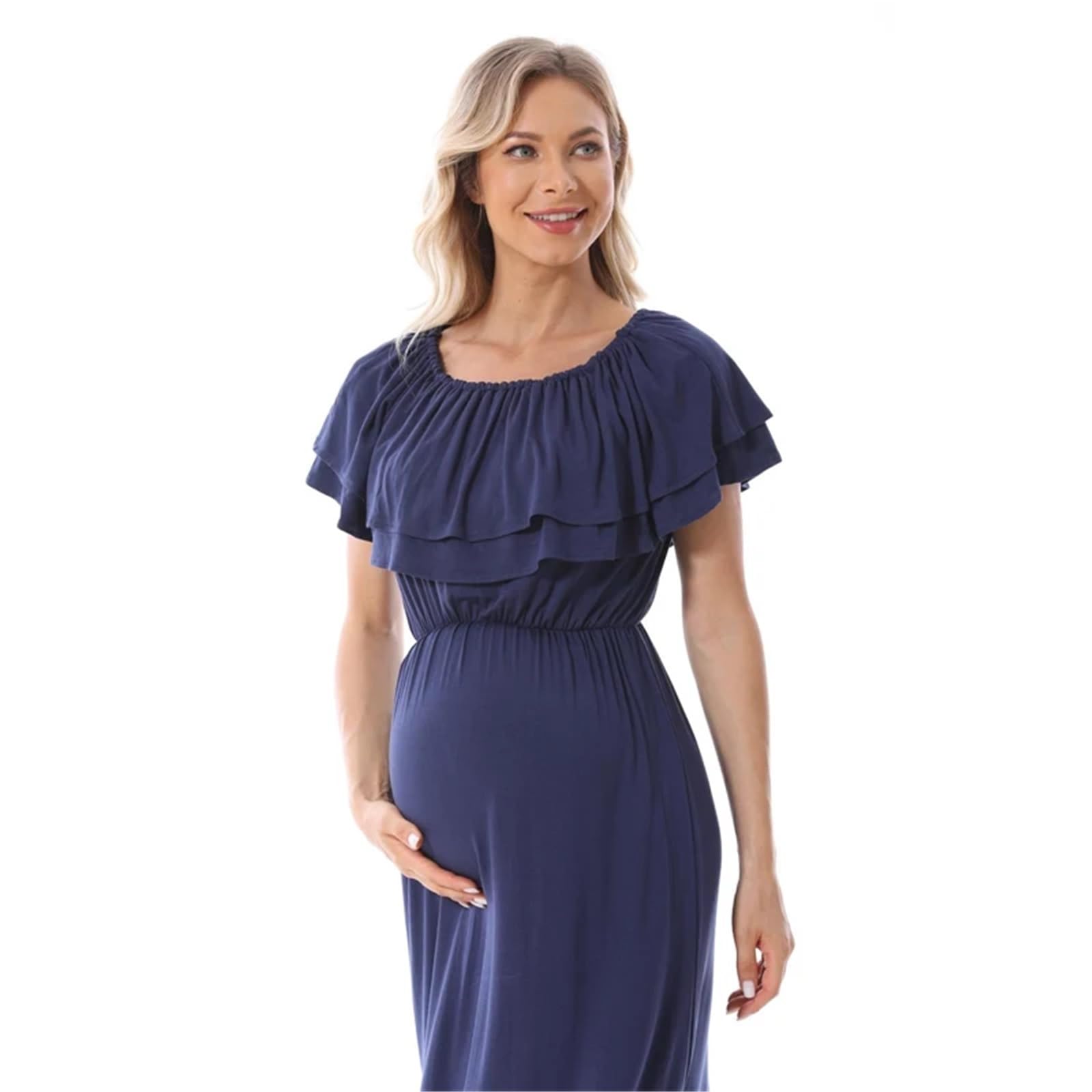 Abito Lungo Premaman con Volant, Abito Premaman con Spalle Scoperte, Abito Premaman for Gravidanza e Allattamento, Servizio Fotografico for Mamme, Abiti Premaman